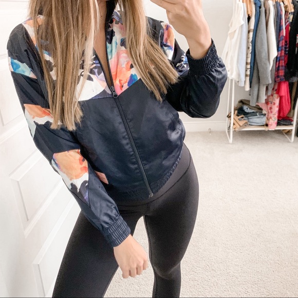 adidas Jackets & Blazers - Adidas Equipment Floral Bomber Jacket Navy Blue
